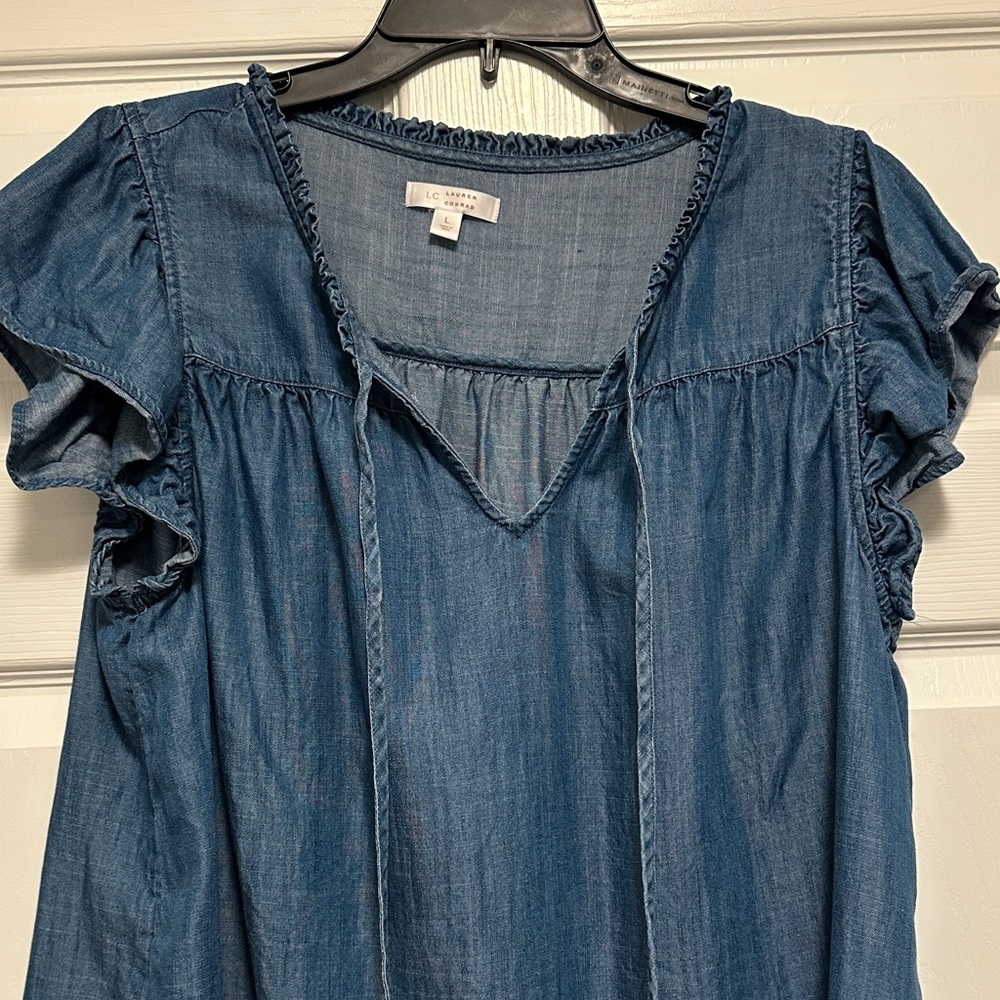 LC Lauren Conrad Indigo Blouse with Ruffle Detail - Picture 3 of 5